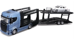 Bburago Street Fire φορτηγό Scania 770S με ημιρυμουλκούμενο και Porsche Macan 1:43