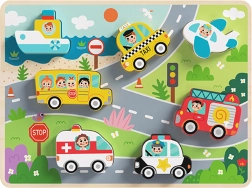 Tooky Toy ξύλινη Montessori παζλοεισαγωγή – μέσα μεταφοράς (7 κομμάτια)