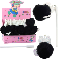 Στυλό gel με μαύρο πομ-πομ, μπλε μελάνι 17 cm 0,5 mm