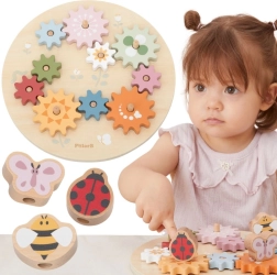 Ξύλινο παζλ με γρανάζια PolarB Viga – παστέλ γρανάζια Montessori