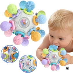 Woopie Baby αισθητηριακή μπαλίτσα 3σε1 με μασητικό και κουδουνίστρα 6μ+ - 1 τεμάχιο