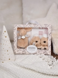 Δωροσετ Doudou με μπεζ λούτρινο κουνελάκι και παπουτσάκια