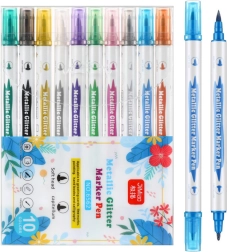 Σετ μεταλλικών διπλής όψης μαρκαδόρων με γκλίτερ, 10 τεμ.