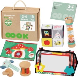 WOOPIE GREEN montessori κουτί XXL 6 σε 1 αισθητηριακά και εκπαιδευτικά παιχνίδια FSC για μωρά 3–4 μηνών