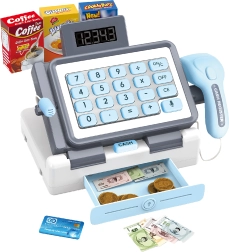 Ταμειακή μηχανή για παιδιά με εφέ 25 cm – μπλε