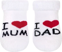 Βρεφικές πετσετέ κάλτσες New Baby I Love Mum and Dad λευκές 0–3 μηνών
