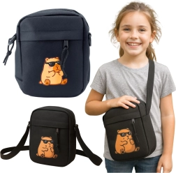Παιδική τσάντα χιαστί (crossbody) με καπιμπάρα, ρυθμιζόμενο λουράκι, μαύρη 19,5 × 14 cm