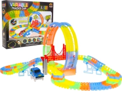 Φθορίζουσα αγωνιστική πίστα για παιδιά 3+ με εύκαμπτα κομμάτια, 157 τεμάχια, αυτοκινητάκι με LED και βρόχος 360°