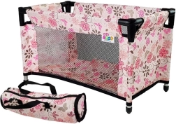 Κρεβατάκι για κούκλες Alice ροζ με λουλούδια