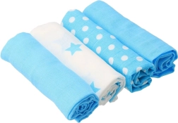 Υφασμάτινες βαμβακερές πάνες New Baby Softy με στάμπα 70 × 70 cm, 4 τεμ. τιρκουάζ-λευκές
