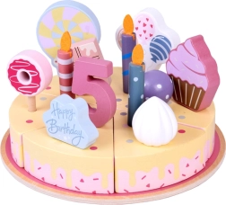 Ξύλινη τούρτα γενεθλίων για κόψιμο με διακοσμήσεις