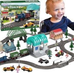 WOOPIE ηλεκτρική σετ τρένου XXL με σταθμό και μικρή πόλη, 108 κομμάτια