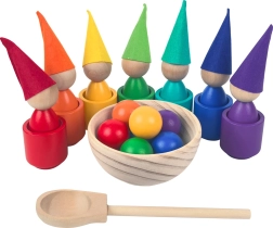 Ουράνιες Montessori κούκλες με μπαλίτσες και κυπελλάκια, 7 χρώματα