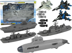 Ναυτική στρατιωτική σετ με υποβρύχιο, πολεμικά πλοία και μαχητικά