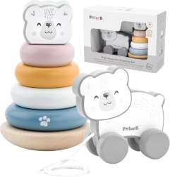 Viga PolarB ξύλινο σετ πολική αρκούδα: πυραμίδα και συρόμενο αρκουδάκι