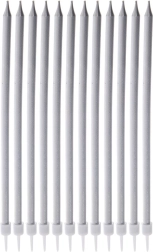 Μακριά ασημένια κεράκια για τούρτα 14,5 cm, 12 τεμ.