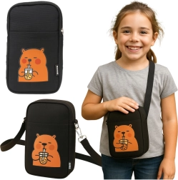 Παιδική και γυναικεία crossbody τσάντα με καπιμπάρα, μαύρη 20 × 14,5 cm