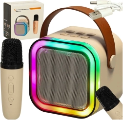 Φορητό σετ καραόκε με Bluetooth, μικρόφωνο και LED – μπεζ