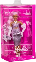 Barbie deluxe style κούκλα με μεταλλικό ροζ φόρεμα