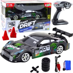 Αγωνιστικό αυτοκίνητο RC για drift μαύρο-πράσινο 30 km/h 1:16