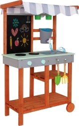 Ξύλινη κήπινη κουζίνα με ροδάκια με αξεσουάρ και βρύση Lulilo Sableto