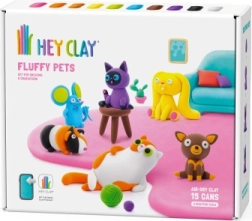 Hey Clay δημιουργικό σετ Fluffy Pets – κατοικίδια από ελαφρύ αυτοστεραιούμενο υλικό (15 κεσεδάκια)