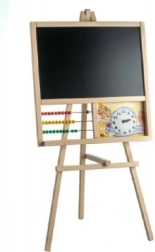 Ξύλινος επιδαπέδιος πίνακας με αριθμητήριο και ρολόι