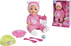 Κούκλα New Born Baby με πυτζαμάκι-φορεματάκι με γατάκια 30 cm
