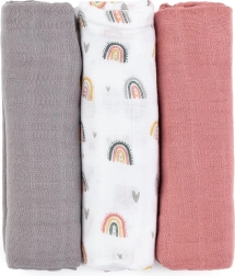 Petite&Mars μπαμπού μουσελινές πάνες Moussy rose rainbows 3 τεμ. 68 × 68 cm