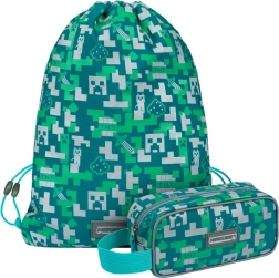 Σχολικό σετ MINECRAFT Silver Creeper – κασετίνα και σακίδιο με κορδόνια για παπούτσια/γυμναστήριο