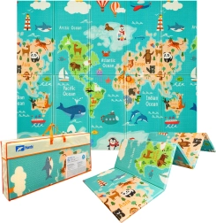 Humbi διπλής όψης πτυσσόμενο αφρώδες στρωματάκι από XPE 200 × 180 × 1 cm χάρτης κόσμου και δρόμοι