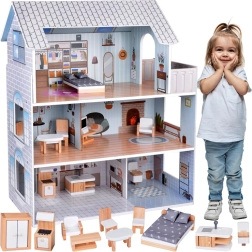 Ξύλινο κουκλόσπιτο με 3 ορόφους και έπιπλα