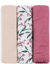 Μπαμπού μουσελινικές πάνες Petite&Mars Moussy pink meadow 68 × 68 cm (3 τεμ.)
