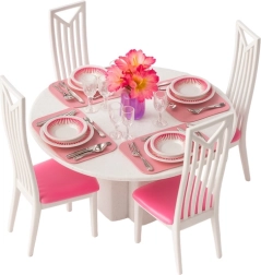 Σετ επίπλων για κούκλες – τραπεζαρία με τραπέζι, καρέκλες και σερβίτσια, 43 τεμάχια