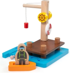 Bigjigs Rail λιμάνι με γερανό, βάρκα και δύτη