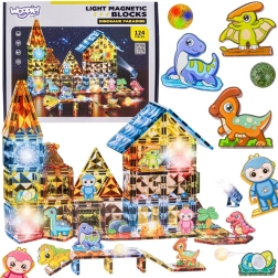 Woopie μαγνητικό φωτιζόμενο σετ κατασκευών 3D πάρκο δεινοσαύρων, 124 τεμάχια