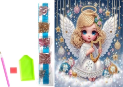 Ζωγραφική με διαμάντια σε καμβά – χριστουγεννιάτικος αγγελούδι 23 × 30 εκ.