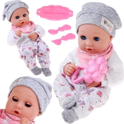 Κούκλα μωρό 32 εκ. με κινούμενα βλέφαρα και σετ ταΐσματος