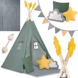 Παιδική σκηνή teepee Nukido πράσινη με υπόστρωμα και μαξιλάρια