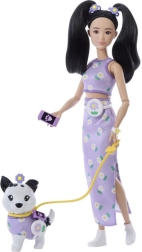 Barbie διπλό outfit με λουλούδια – κούκλα με σκυλάκι και αξεσουάρ