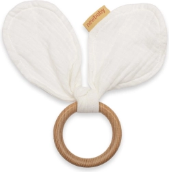 Ξύλινος κρίκος οδοντοφυΐας με μουσελίνα New Baby Ears, λευκό