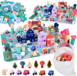 Πααστέλ ξύλινο σετ Πόλη με παζλ επιφάνεια παιχνιδιού