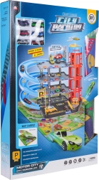 Πολυώροφο πάρκινγκ με ασανσέρ και τάπητα παιχνιδιού + 6 αυτοκινητάκια