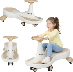 Παιδικό gravity ride-on Swing Fix S4 με τροχούς LED και μουσική – Μπεζ-λευκό