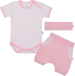 Καλοκαιρινό βαμβακερό σετ 3 τεμαχίων NEW BABY Perfect Summer, ανοιχτό ροζ, μέγεθος 92