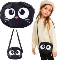 Παιδική τσάντα crossbody γατάκι με ρυθμιζόμενο λουρί, μαύρη 21 × 16 cm