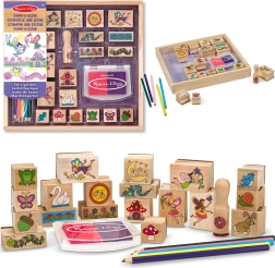 Melissa & Doug δημιουργικό σετ ξύλινες σφραγίδες Κήπος των Νεράιδων (20 σχέδια, μελάνι και κηρομπογιές)