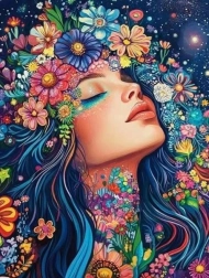 Ζωγραφική με διαμάντια Κοπέλα με λουλούδια 30 × 40 cm