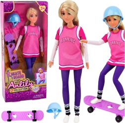 Anlily skateboardίστρια – κούκλα με μωβ skateboard και κράνος 30 cm
