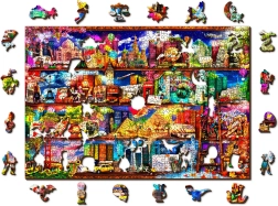 Ξύλινο διπλής όψης παζλ WOODEN CITY – ράφι για βιβλία ταξιδιών, 505 κομμάτια